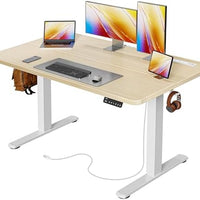 Huuger Electric Standing Desk with Power Outlets and USB-C Port, 47 X 24 Inch Height Adjustable Desk, Sit Stand Desk for Home Office, Computer & Gaming Desk with 4 Presets, Stable Steel Frame, Black