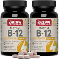 Jarrow Formulas Methyl Vitamin B-12 1000 mcg, 100 Chewable Tablets, Lemon Flavored- Vitamin B12 - Supports Cellular Energy Production, Brain Health & Metabolism - 100 Servings (Pack of 2)