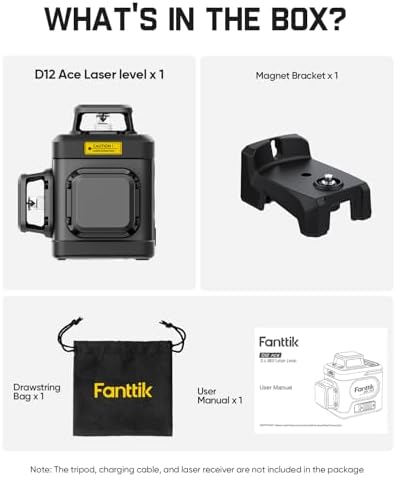 Fanttik D12 Ace Laser Level 360 Self Leveling, 3x360° Rechargeable 3D Green Cross Laser, Outdoor Pulse Mode, IP54 Durable, Easy to Use for Construction and Picture Hanging