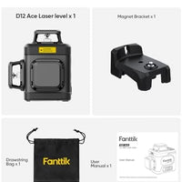 Fanttik D12 Ace Laser Level 360 Self Leveling, 3x360° Rechargeable 3D Green Cross Laser, Outdoor Pulse Mode, IP54 Durable, Easy to Use for Construction and Picture Hanging