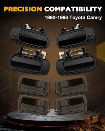 Outside & Inside Door Handles Brown, Compatible with 1992-1996 Toyota Camry | Interior & Exterior Front & Rear Left Driver & Right Passenger Side Door Handle Set, 77619, 90015, 77386, 77401, 80493, 80486