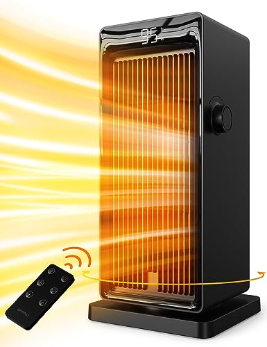 Space Heater, 1500W Space Heaters for Indoor Use Electric Heater for Bedroom, ECO Thermostat 90° Oscillating 24H Timer, Fast Heating, Remote Control, Safe for Home Office Room