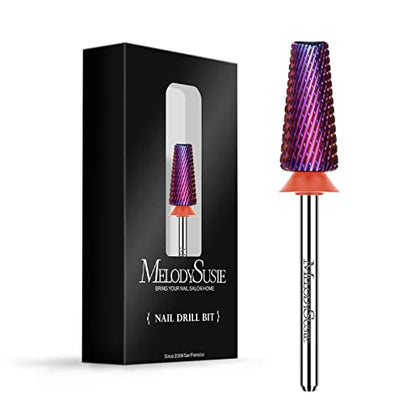MelodySusie Professional 5 in 1 Nail Drill Bits, 3/32'' Carbide Tungsten Multi-function, Suitable for Manicure Pedicure Cuticle Gel Polishing, Purple, Fine