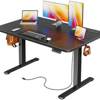 Huuger Electric Standing Desk with Power Outlets and USB-C Port, 47 X 24 Inch Height Adjustable Desk, Sit Stand Desk for Home Office, Computer & Gaming Desk with 4 Presets, Stable Steel Frame, Black