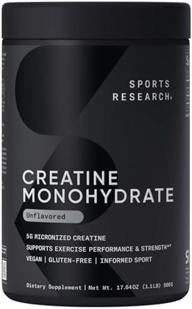 Sports Research Creatine Monohydrate - Ganar músculo magro, mejorar el rendimiento y la fuerza y apoyar la recuperación del entrenamiento* - 5 g de creatina micronizada - 17.46 oz