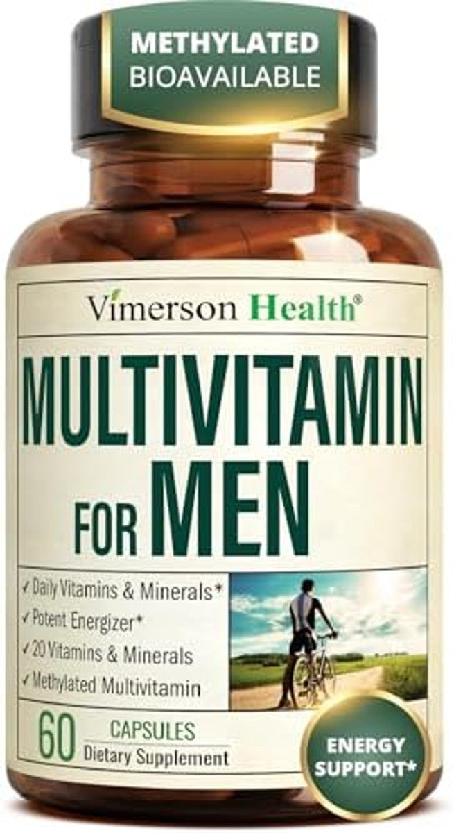 Visita la tienda de Vimerson Health Suplemento multivitamínico multimineral diario para hombres - Vitaminas A, C, E, D, B1, B2, B3, B5, B6, B12. Magnesio, biotina, espirulina, zinc. Antioxidante completo, energía e inmunológica. 60 cápsulas