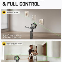 Fanttik D12 Ace Laser Level 360 Self Leveling, 3x360° Rechargeable 3D Green Cross Laser, Outdoor Pulse Mode, IP54 Durable, Easy to Use for Construction and Picture Hanging