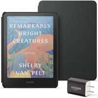 Kindle Colorsoft Essentials Bundle including Kindle Colorsoft (16 GB) – With color display - Black, Plant-Based Leather Cover-Black and Power Adapter