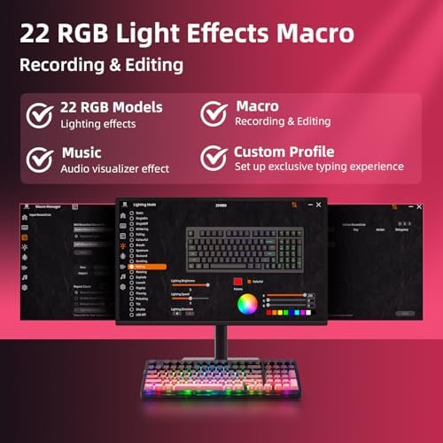 ZORNHER ZH980 Mechanical Keyboard Wireless,95% Pink Creamy Keyboard with Number Pad,Gaming Keyboard with Number Pad,Lighted Up PBT Keycaps,Creamy Sounding Linear Switches,Full Size