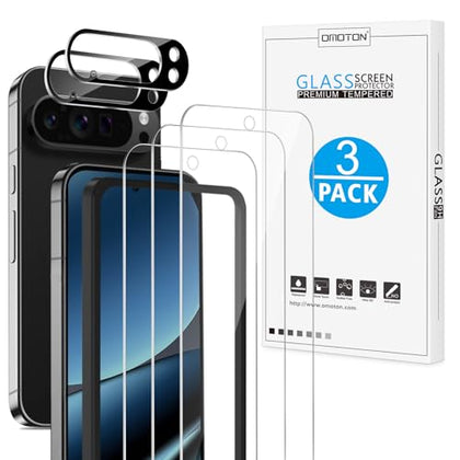 OMOTON 3+2 Pack for Google Pixel 10 Pro XL Screen Protector, 3 Tempered Glass Film and 2 Camera Lens Protector, Bubble-free, Easy Installation,(Not for Pixel 10 Pro/ 10