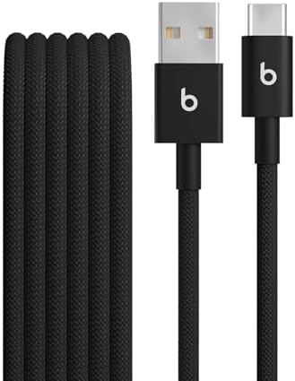 Beats USB-C to USB-C Woven Cable Fast Charging Durable/Tangle-Free Compatible Charger for Apple & Android Devices (1.5 m, 5 ft) - Bolt Black