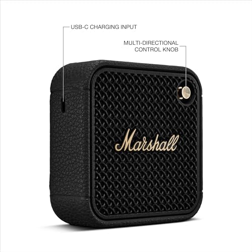 Marshall Willen II Portable Bluetooth Speaker - Rugged Waterproof/Dust-Proof Design | Loud Stereo Sound, Deep Bass | Compact and Wireless for Travel and Outdoors - Black and Brass