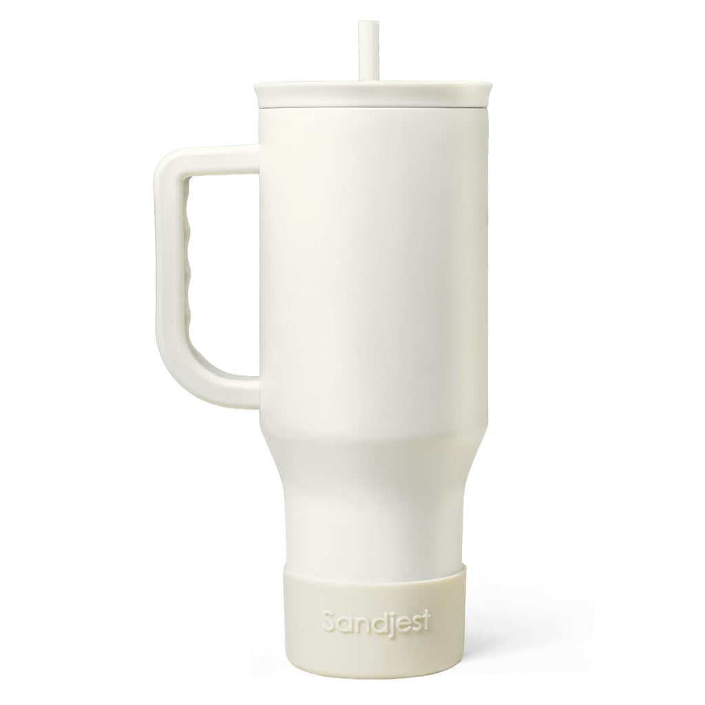 SANDJEST Ivory 40oz Tumbler with Handle and Straw, Insulated Stainless Steel Travel Coffee Mug for Women Girls, Gift Idea for Birthday Christmas Mothers Day