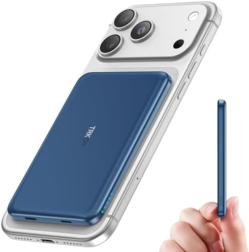 TRKOY for Magsafe Portable Charger, 5000mAh Magnetic Power Bank with USB-C Fast Charging, Travel Essential for Magsafe Battery Pack Wireless Compatible with iPhone 17/16/15/14/13/12 Series,Navy Blue