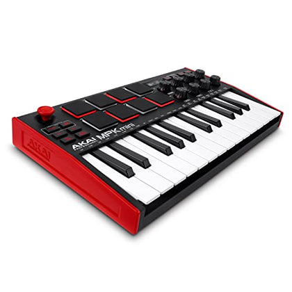 AKAI, 25 Key USB MIDI Keyboard Controller with 8 Drum Pads, 8 Assignable 360 Degree Knobs and Pro Software Suite Included, MPK Mini (MPKMINI3)