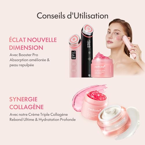 medicube Pink Skincare Set for Glass Glow Skin: Booster Pro Pink and Collagen Jelly Cream 110ml | 6-IN-1 Real Glass Glow Beauty Massager | Niacinamide & Freeze-Dried Hydrolyzed Collagen | Skincare Set