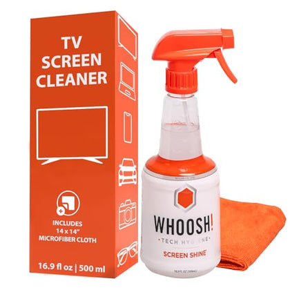 WHOOSH! Screen Shine Pro 16.9 fl oz Refillable TV Screen Cleaner with Microfiber Cloth - Streak-Free Cleaner for Flat Screen, OLED TV, LCD, Smart TV, and Monitors - Non-Toxic and Odorless Formula