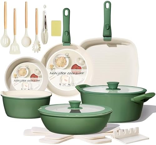 BECIGAR 23PCS Ceramic Pots and Pans Set,Nonstick, Removable Handle Pots and Pans Set, Stackable Pan Set, Ceramic Nonstick Pan Non Stick for Easy Cooking