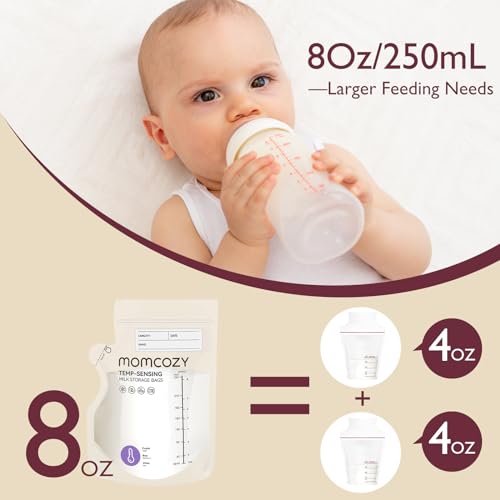 Momcozy 8oz Breastmilk Storage Bags,Temp-Sensing & Pour Spout,200 Count