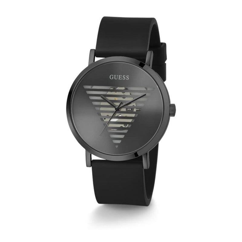 Reloj GUESS para hombre, correa de silicona, esfera negra, movimiento de cuarzo, resistente al agua y a golpes