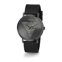 Reloj GUESS para hombre, correa de silicona, esfera negra, movimiento de cuarzo, resistente al agua y a golpes