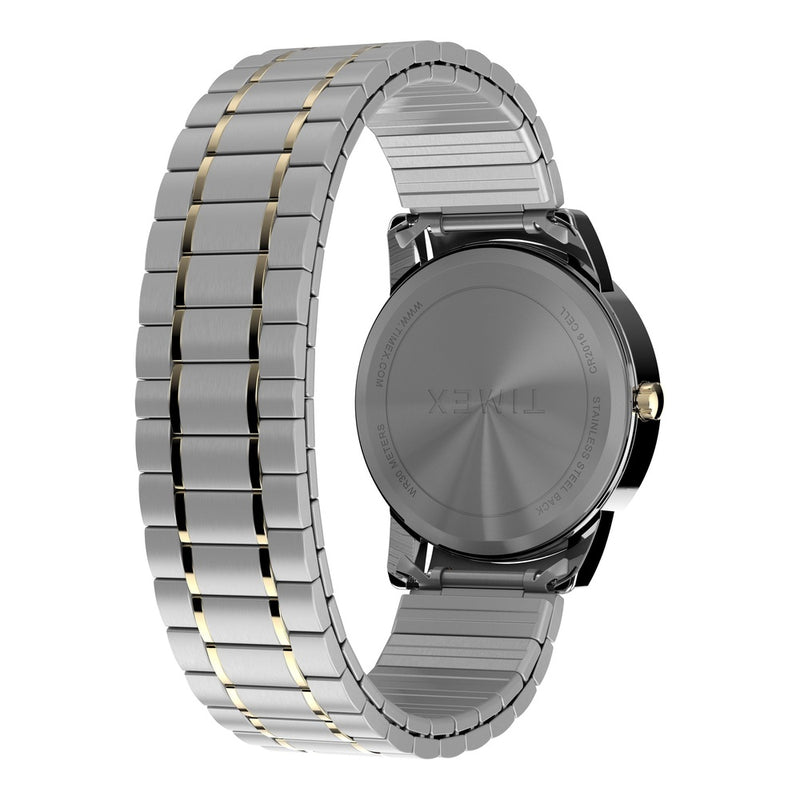 Timex Easy Reader con caja de dos tonos, banda de expansión multicolor, esfera blanca, y resistente al agua
