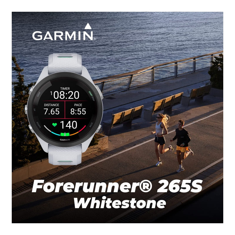 Garmin Forerunner 265S Music GPS Smartwatch Pantalla AMOLED Auriculares 42mm Blanco Piedra