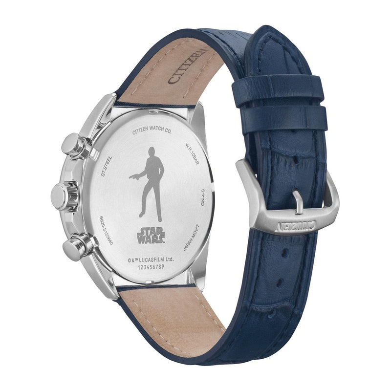 Citizen Eco-Drive Star Wars Millennium Falcon para hombre, cronógrafo acero inoxidable, correa piel azul, luminiscente