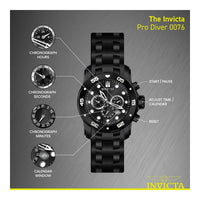 Reloj cronógrafo de cuarzo Invicta Pro Diver con correa de acero inoxidable plateado y esfera negra para hombre, modelo 0073