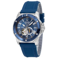 Bulova Marine Star 98A303 Automatic 45mm Blue Dial Rubber Strap Men's Watch