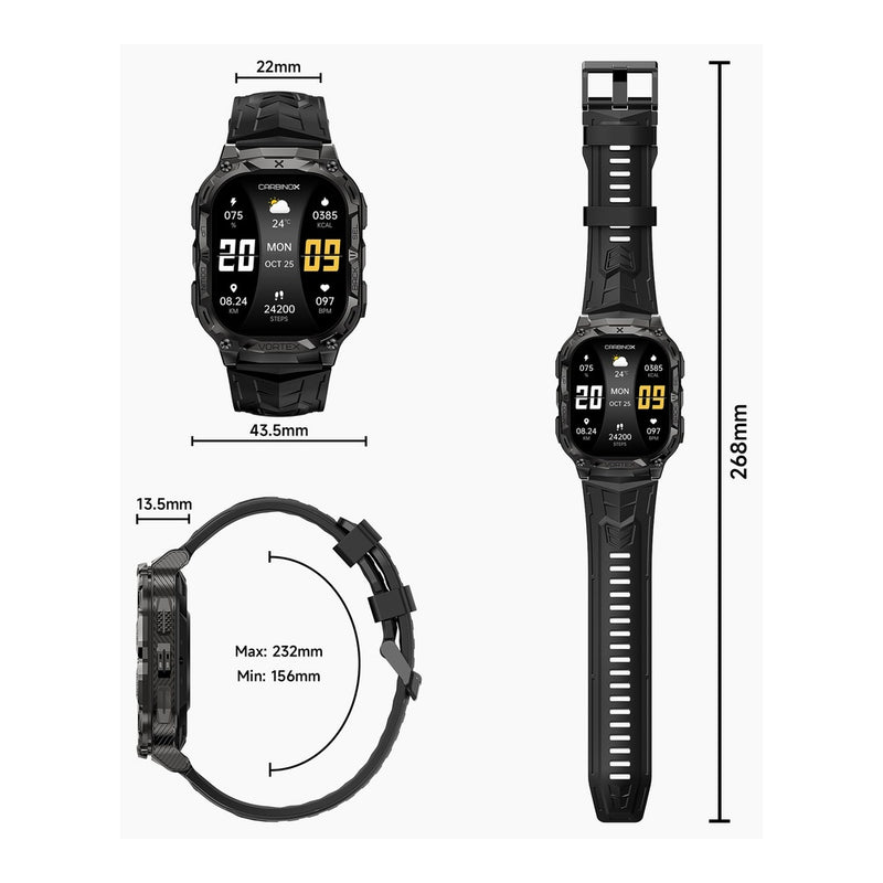 CARBINOX Vortex Smartwatch con función de llamadas, rastreador fitness militar, resistente al agua, diseño deportivo