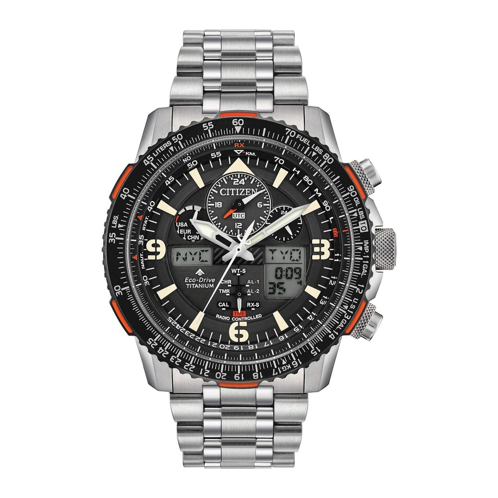 Citizen Reloj Promaster Air Skyhawk Eco-Drive Super Titanium para hombre con cronometraje atómico y cristal antirreflectante