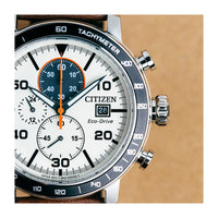 Reloj Citizen Eco-Drive Weekender Brycen cronógrafo con caja de acero inoxidable y correa de cuero marrón