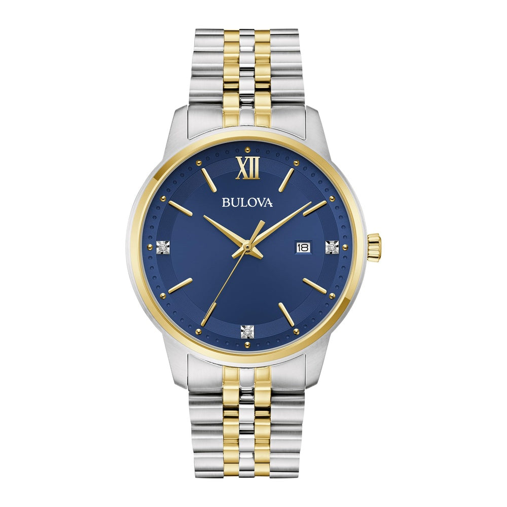 Bulova Reloj de Pulsera clásico de acero inoxidable de dos tonos con diamantes y Quartz para hombre estilo 98D188