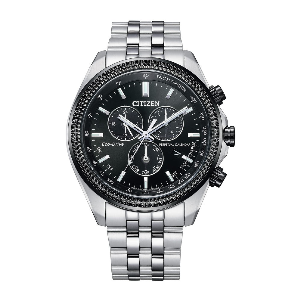 Reloj cronógrafo clásico Eco-Drive de Citizen para hombre en acero inoxidable con calendario perpetuo y taquímetro