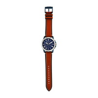 Fossil reloj de hombre estilo clásico con cronógrafo, acero inoxidable y correa de cuero marrón, resistente al agua hasta 50 metros