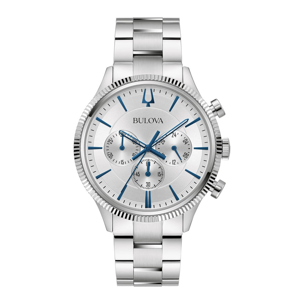 Bulova Reloj cronógrafo clásico de 6 manecillas para hombre de cuarzo, acero inoxidable, 24h, manecillas luminosas