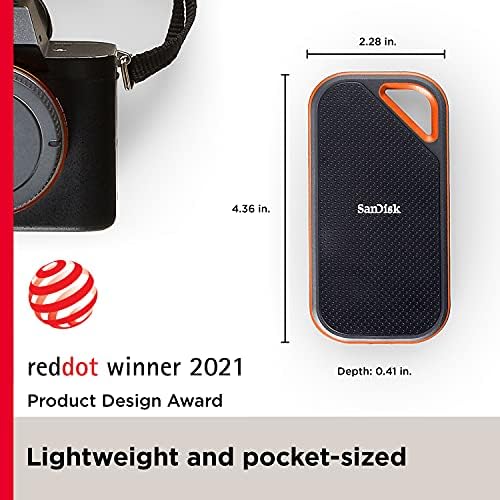 SANDISK 2TB Extreme PRO Portable SSD - Up to 2000MB/s - USB-C, USB 3.2 Gen 2x2, IP65 Water and Dust Resistance, Updated Firmware - External Solid State Drive - SDSSDE81-2T00-G25