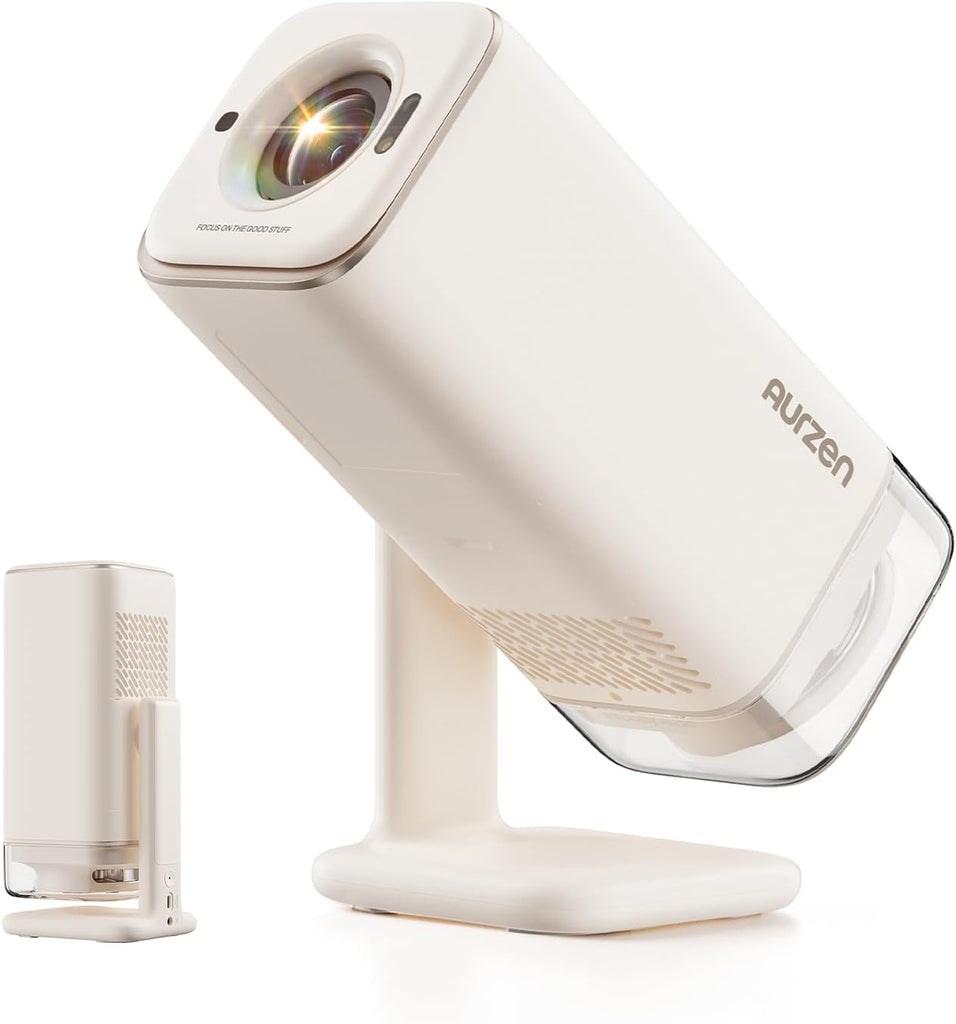Aurzen BOOM Air Google TV Portable Projector with USB-C Powered, Off-White