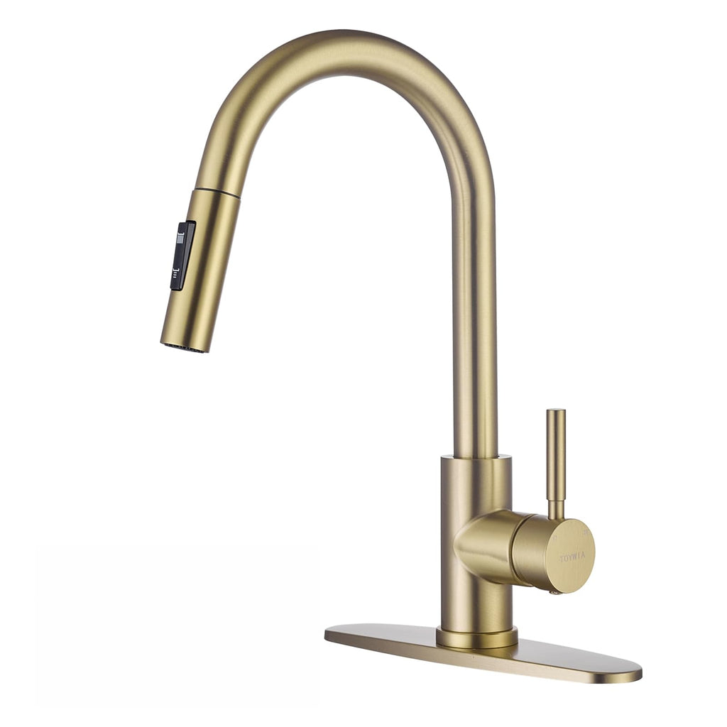 TOYWIA Gold Kitchen Faucets with Pull Down Sprayer, Single Handle High Arc Modern Stainless Steel Sink Faucet with Deck