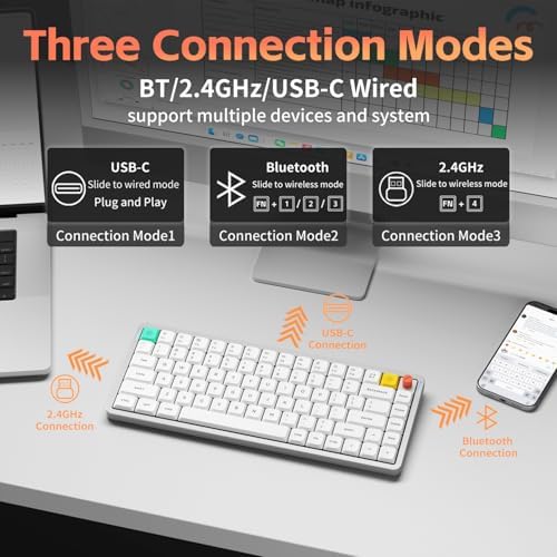 nuphy Air75 V3 Low Profile Mechanical Keyboard, 75% Custom Hot Swappable Wireless Keyboard with Gasket Mount, RGB Backlit, Multi-Device Bluetooth/2.4GHz/USB-C for Mac Windows, White-Brown Nano Switch