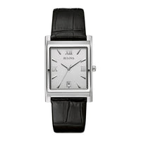 Reloj Bulova de cuarzo y calendario para hombre con caja de acero inoxidable y correa de cuero negro