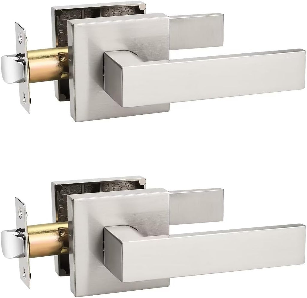 Tinewa 2 Pack Brushed Nickel Passage Door Levers Interior Door Handles, Heavy Duty Closet Hallway Door Handle Sets