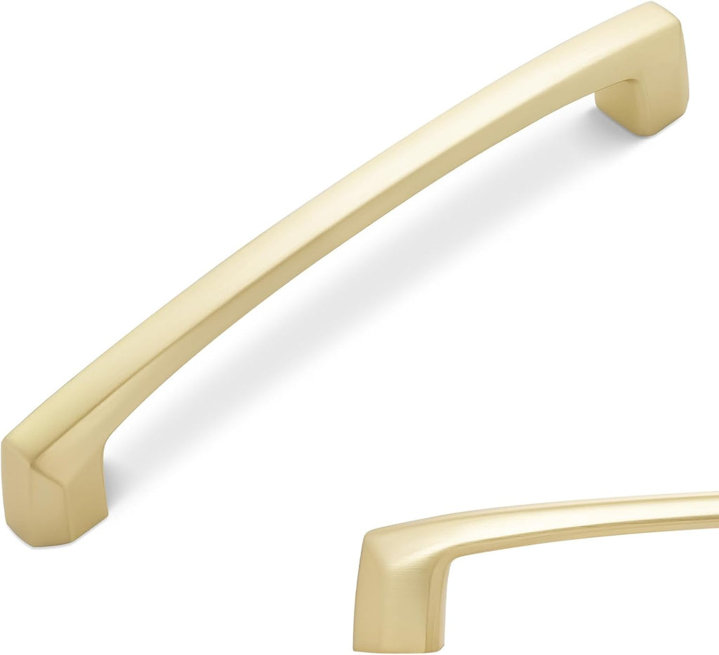BUKOBYHE 10 Pack 6-1/4 Inch(160mm) Kitchen Cabinet Handles Brushed Brass Cabinet Pulls Zinc Alloy Drawer Pulls Solid Kit