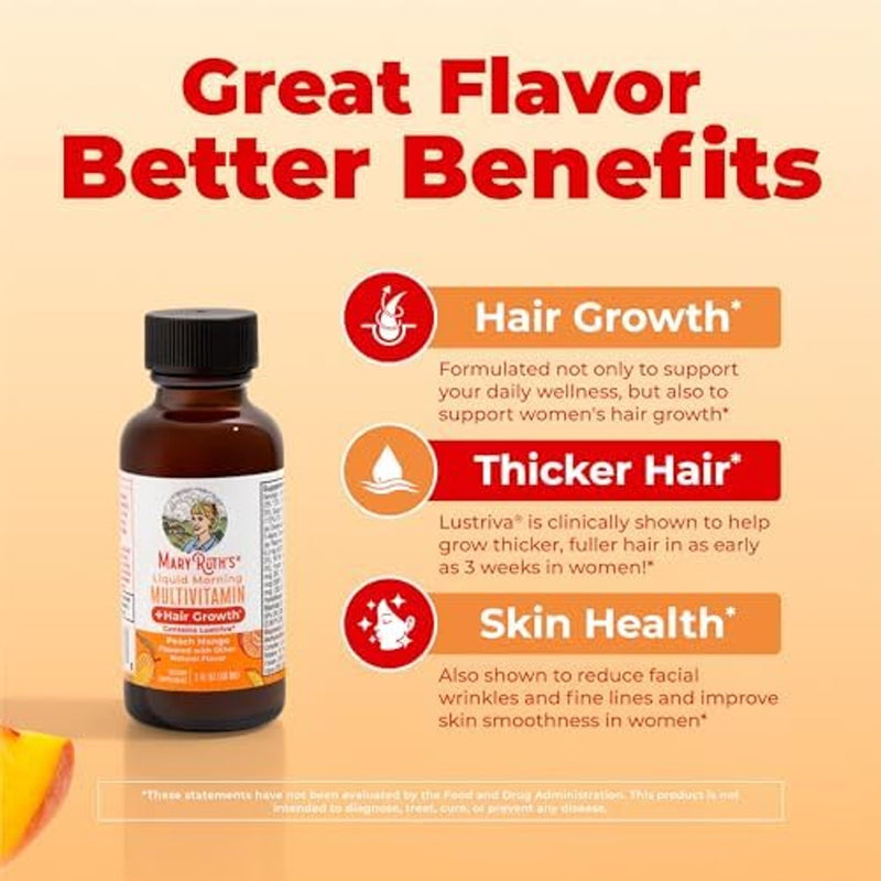 MARYRUTH'S Multivitamínico Líquido + Paquete de Viaje para el Crecimiento del Cabello | 8 ct | Biotina 10000mcg | Suplemento para el Crecimiento del Cabello Lustriva | Clínicamente Probado en Mujeres