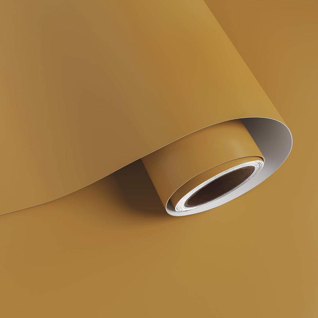 VaryPaper 15.7"x315" Mustard Yellow Contact Paper Peel and Stick Matte Yellow Wallpaper for Nursery Bedroom Removable So