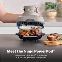 Ninja Crispi 4 in 1 Glass Air Fryer, 450°F, Non Toxic, 4QT and 6 Cup Containers with Lids, Dishwasher Safe, Stone, 1 Count, FN101ST