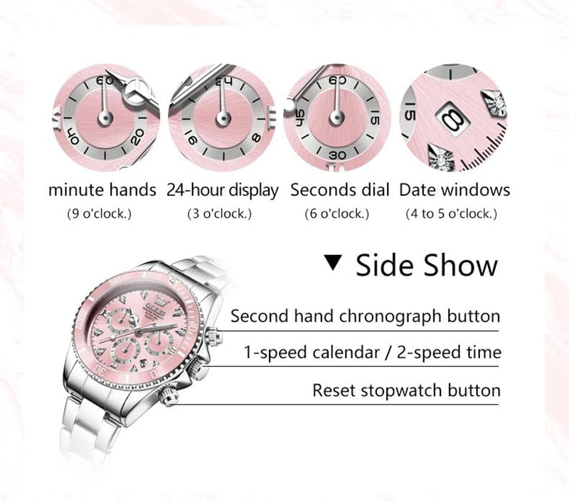 OLEVS Womens Watch Fashion Dress Diamond Female Watches for Ladies Analog Stainless Steel Waterproof Luminous Day Date Two Tone Wristwatch