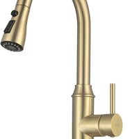 Arofa Brushed Gold Kitchen Faucet with Pull Down Sprayer and Deck Plate