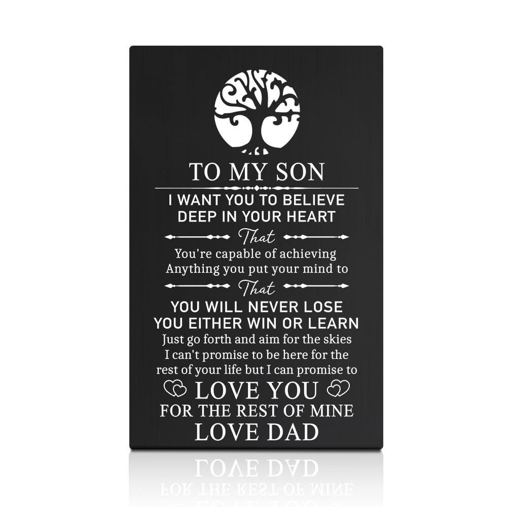 GEYGIE To My Son Love You for The Rest Of Mine Black Wallet Card, Engraved Metal Wallet Insert Card Love Notes from Dad,